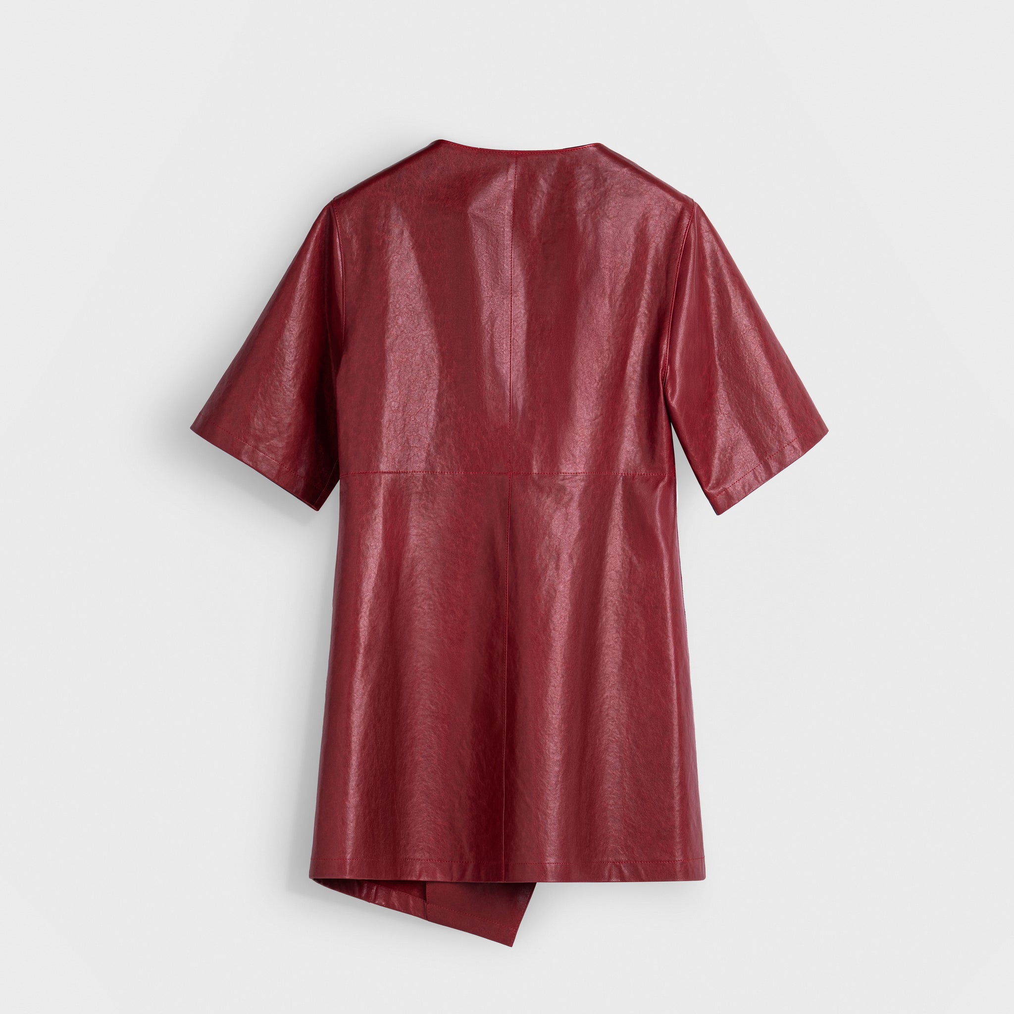 Merlot Red Asymmetrical Low-Cut Leather Dress – ZONA20