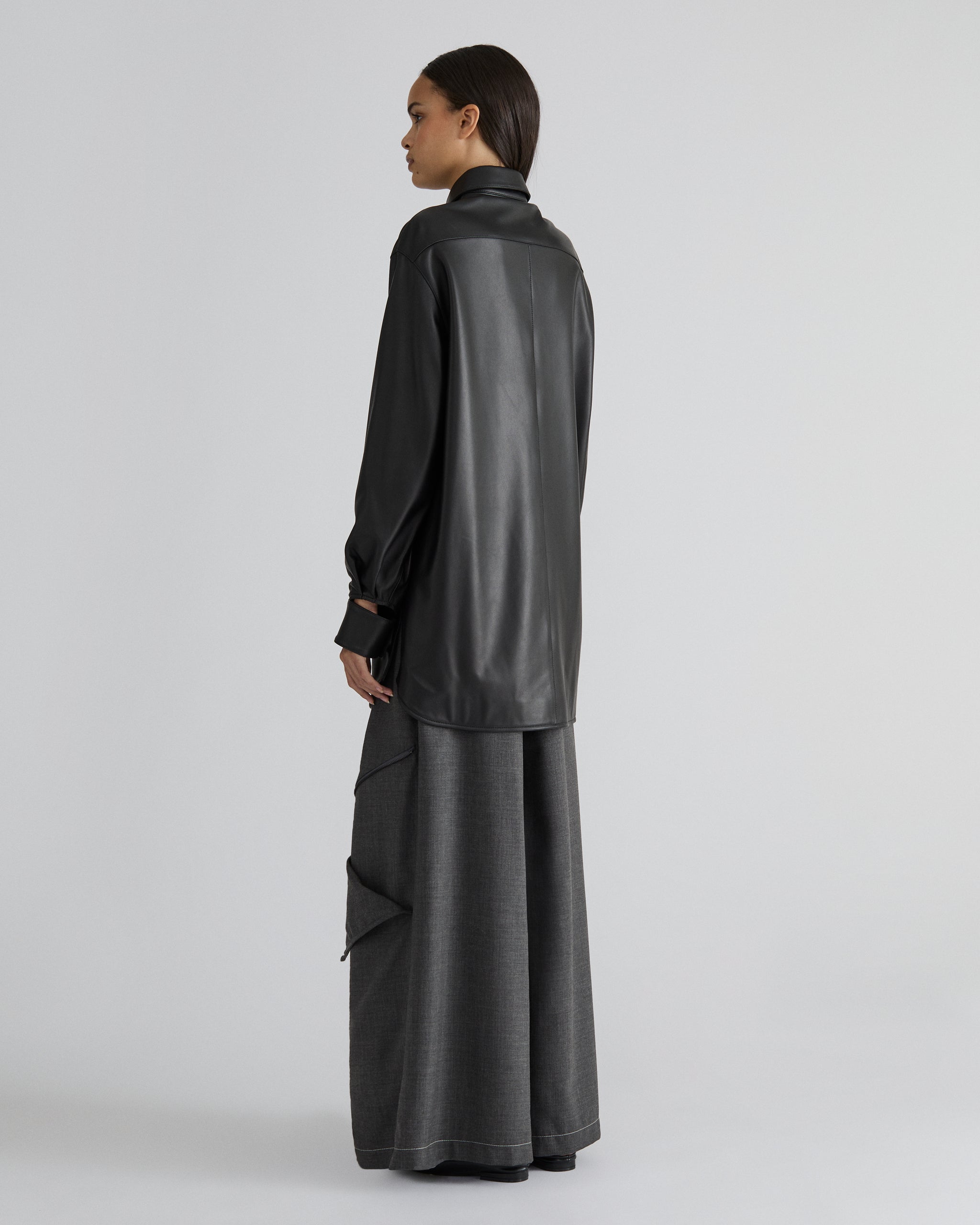 Black Oversized Sheepskin Leather Shirt – ZONA20