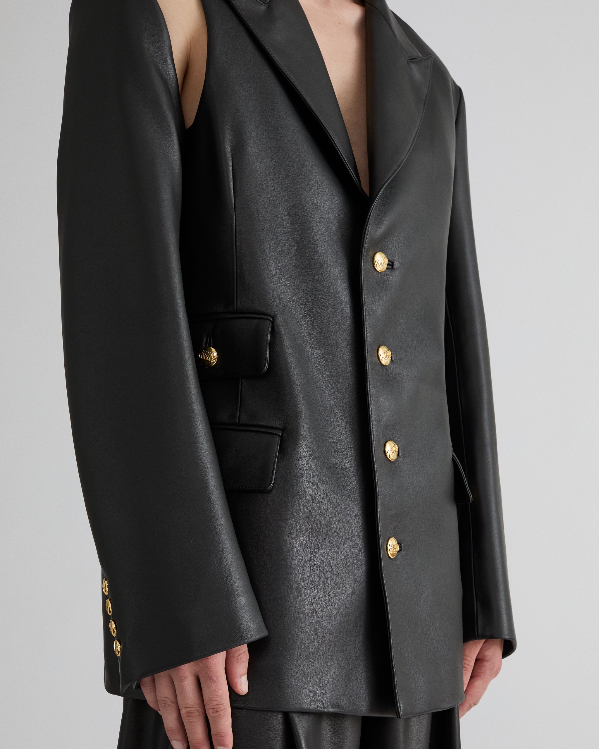 Black Sheepskin Leather Asymmetric Jacket – ZONA20