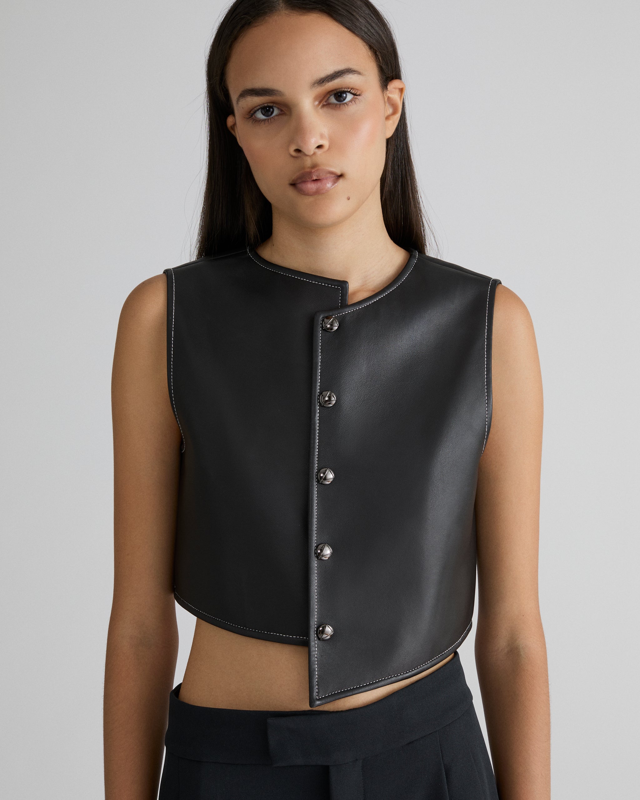 Black Asymmetrical Leather Vest – ZONA20